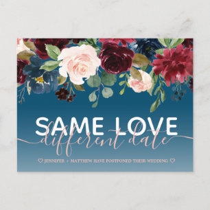 Navy Floral Andere datum bruiloft Typografie Foto Aankondigingskaart