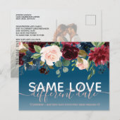 Navy Floral Andere datum bruiloft Typografie Foto Aankondigingskaart (Voorkant / Achterkant)