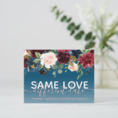 Navy Floral Andere datum bruiloft Typografie Foto Aankondigingskaart (Staand voorkant)