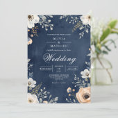 Navy Floral Arch Wedding Kaart (Staand voorkant)