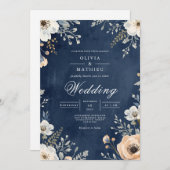 Navy Floral Arch Wedding Kaart (Voorkant / Achterkant)