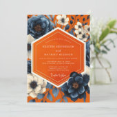 Navy Floral Autumn Bloom Wedding Kaart (Staand voorkant)