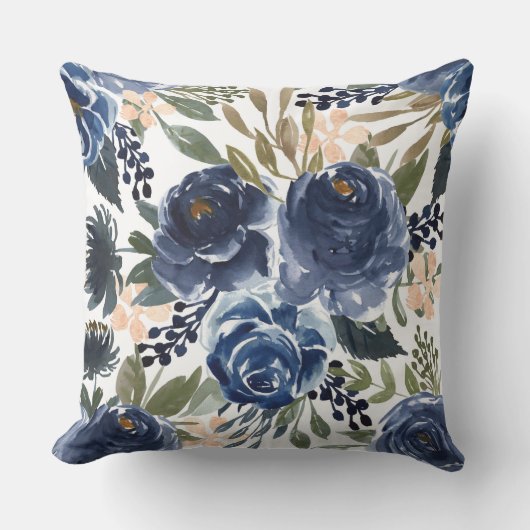 Navy Floral/Beige Burlap Gezegde Pillow Kussen (Voorkant)