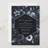 Navy Floral Bloom Wedding Kaart (Voorkant)