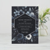 Navy Floral Bloom Wedding Kaart (Staand voorkant)