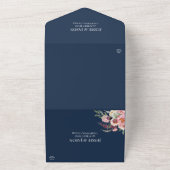 Navy Floral Blush Pink Wedding All In One Uitnodiging (Buitenkant)