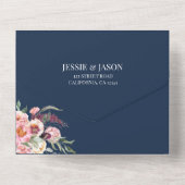 Navy Floral Blush Pink Wedding All In One Uitnodiging (Achterkant)