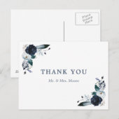 Navy Floral Boho bruiloft dank u Briefkaart (Voorkant / Achterkant)