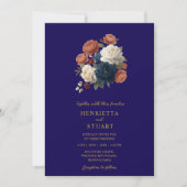 Navy Floral Botanical All-in-One Wedding  Kaart (Voorkant)