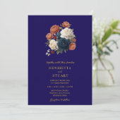 Navy Floral Botanical All-in-One Wedding  Kaart (Staand voorkant)