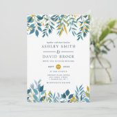 Navy Floral Botanische Waterverf Huwelijksuitnodig Kaart (Staand voorkant)