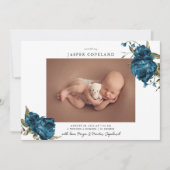 Navy Floral Boy Baby Foto Geboorte Aankondiging (Voorkant)
