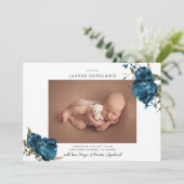 Navy Floral Boy Baby Foto Geboorte Aankondiging (Staand voorkant)