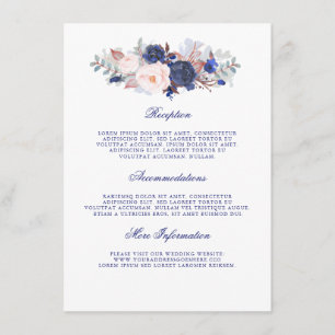 Navy Floral bruiloft informatie gast Informatiekaartje