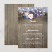 Navy Floral bruiloft informatie gast Informatiekaartje (Voorkant / Achterkant)