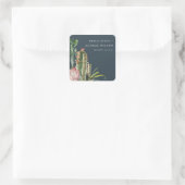 NAVY FLORAL CACTI FOLIAGE WATERVERF WEDING VIERKANTE STICKER (Tas)