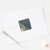 NAVY FLORAL CACTI FOLIAGE WATERVERF WEDING VIERKANTE STICKER (Envelop)