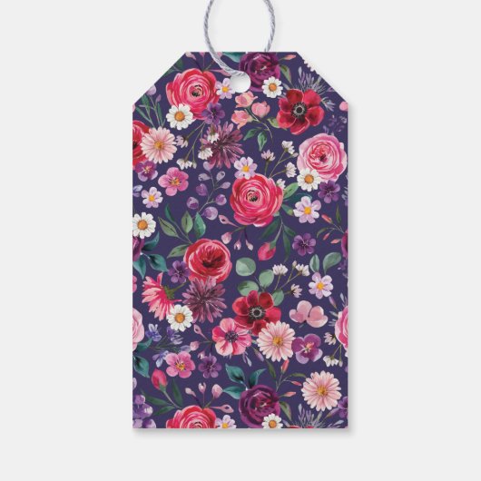 Navy Floral Cadeaulabel (Achterkant)
