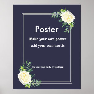 Navy Floral Creëer je eigen poster afdrukken