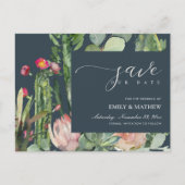 NAVY FLORAL DESERT CACTI FOLIAGE BEWAREN DE DATUM AANKONDIGINGSKAART (Voorkant)