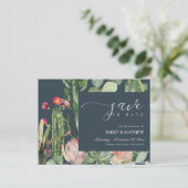 NAVY FLORAL DESERT CACTI FOLIAGE BEWAREN DE DATUM AANKONDIGINGSKAART (Staand voorkant)