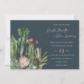 Navy Floral Desert Cacti Foliage Wedding Invite Bedankkaart (Voorkant)