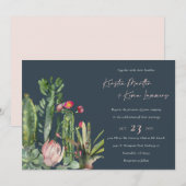 Navy Floral Desert Cacti Foliage Wedding Invite Bedankkaart (Voorkant / Achterkant)