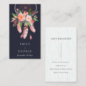 NAVY FLORAL DREAM CATCHER WEDDING GIFT REGISTRY VISITEKAARTJE (Voorkant / Achterkant)