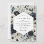 Navy Floral Elegance Wedding Kaart (Voorkant)