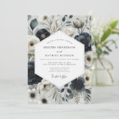 Navy Floral Elegance Wedding Kaart (Staand voorkant)