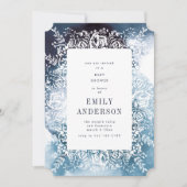Navy Floral Elegant Baby shower Invitation Kaart (Voorkant)