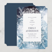 Navy Floral Elegant Baby shower Invitation Kaart (Voorkant / Achterkant)