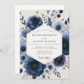 Navy Floral Enchantment Wedding Kaart (Voorkant / Achterkant)