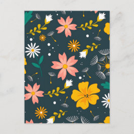 Navy Floral Garden Whimsical Spring Pattern Briefkaart
