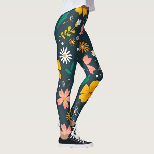 Navy Floral Garden Whimsical Spring Pattern Leggings (Rechts)