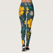 Navy Floral Garden Whimsical Spring Pattern Leggings (Achterkant)