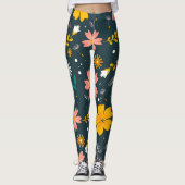 Navy Floral Garden Whimsical Spring Pattern Leggings (Voorkant)