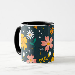 Navy Floral Garden Whimsical Spring Pattern Mok
