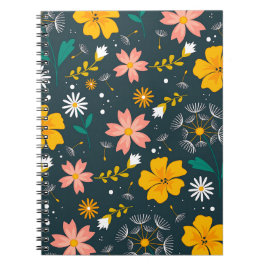 Navy Floral Garden Whimsical Spring Pattern Notitieboek