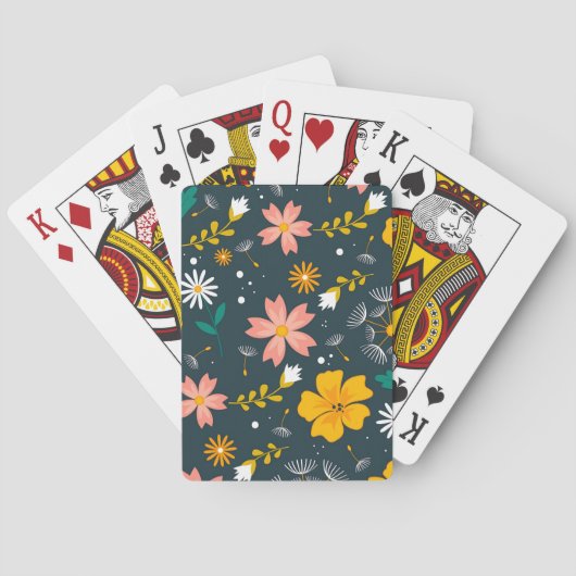 Navy Floral Garden Whimsical Spring Pattern Pokerkaarten (Achterkant)