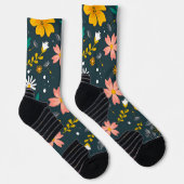 Navy Floral Garden Whimsical Spring Pattern Sokken (Rechts)