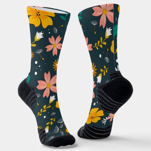 Navy Floral Garden Whimsical Spring Pattern Sokken (Gebogen)