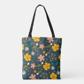 Navy Floral Garden Whimsical Spring Pattern Tote Bag (Achterkant)