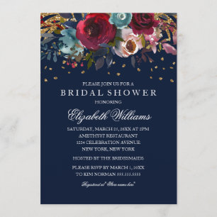 Navy Floral Glitter Bourgogne Vrijgezellenfeest Kaart