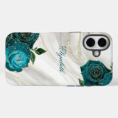 Navy Floral Goud Marmer Case-Mate iPhone Case (Achterkant (horizontaal))