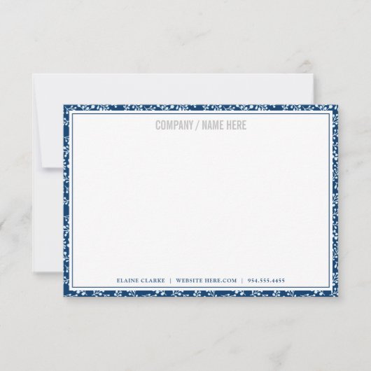 Navy Floral Greenery | Aangepaste correspondentie Notitiekaartje (Voorkant)