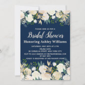 Navy Floral Greenery Roos Bridal Shower Kaart (Voorkant)