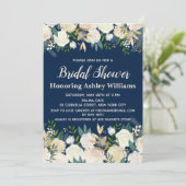 Navy Floral Greenery Roos Bridal Shower Kaart (Staand voorkant)