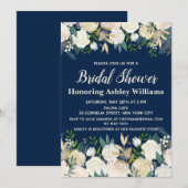 Navy Floral Greenery Roos Bridal Shower Kaart (Voorkant / Achterkant)
