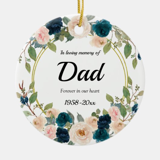 Navy Floral in Loving Memory of Dad Ornament (Voorkant)
